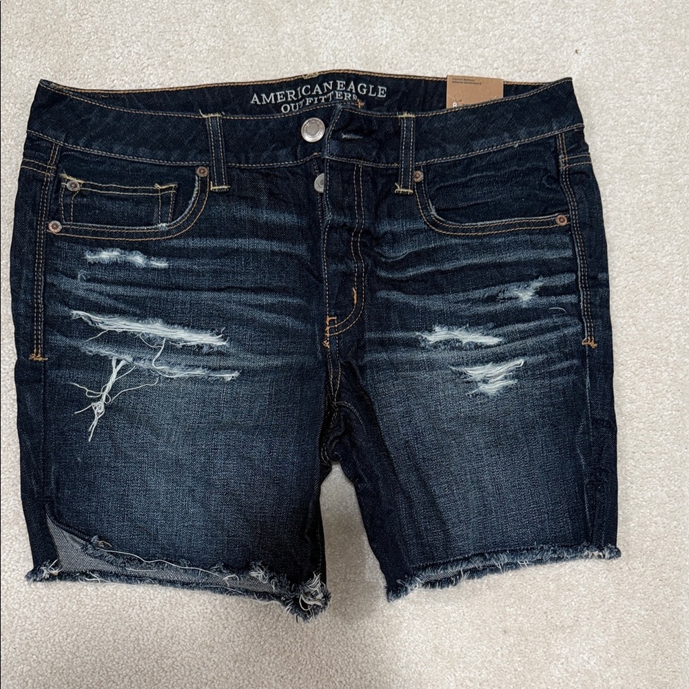 American Eagle Outfitters Women's Slouchy Bermuda Jean Shorts - Dark Blue